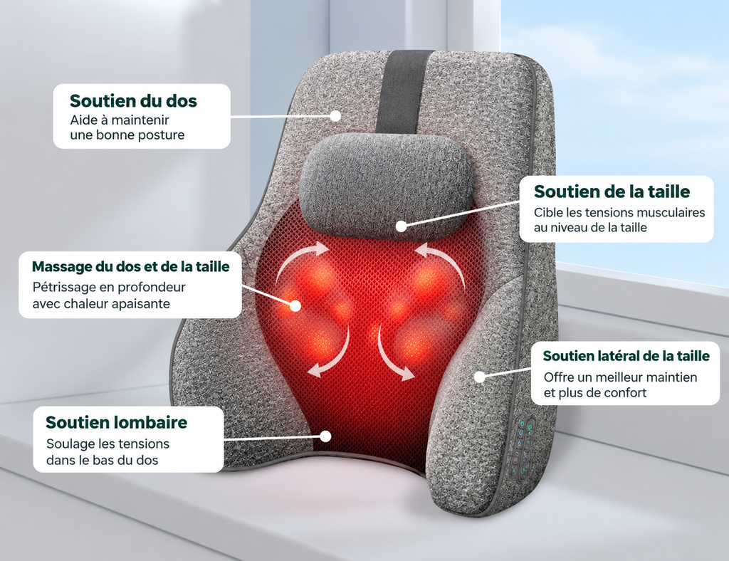 Coussin de massage dorsal et lombaire chauffant