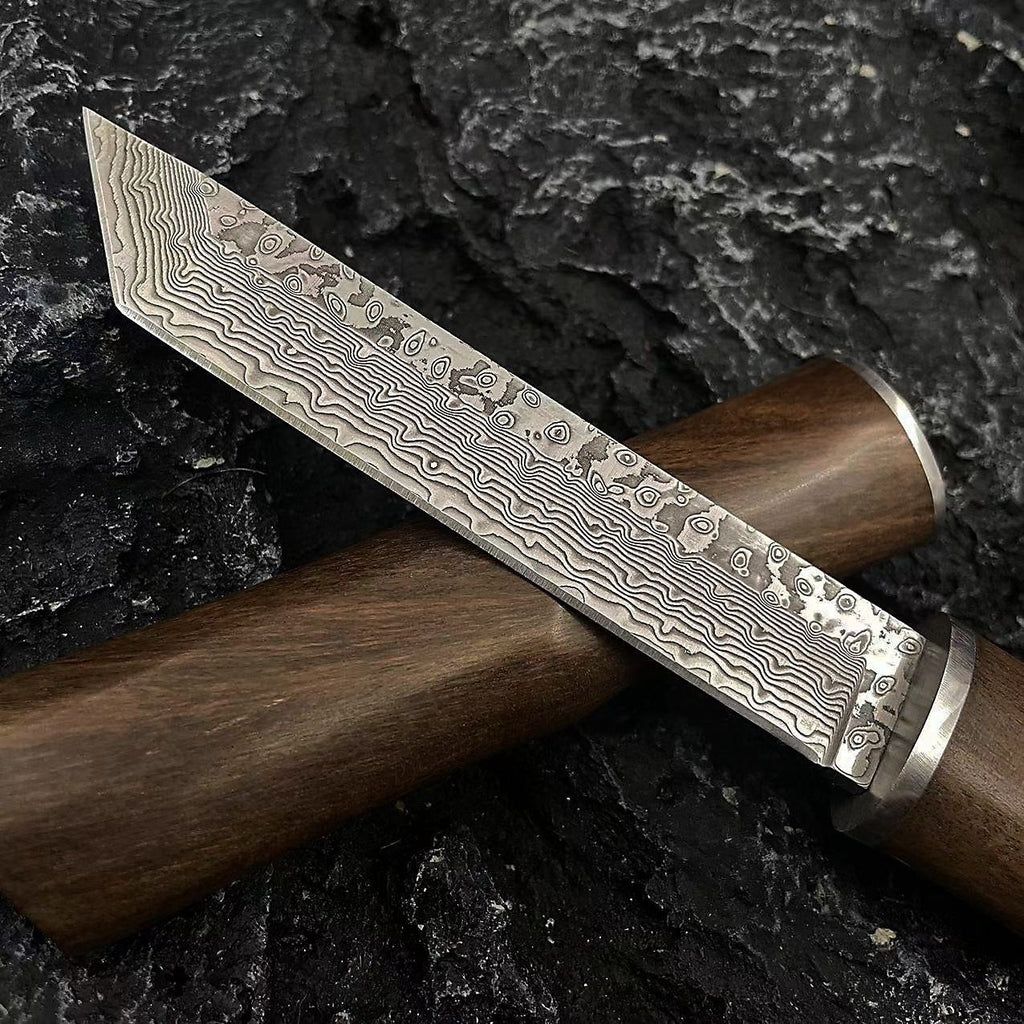 Couteau de cueillette pour champignons avec étui – lame en acier et manche en bois