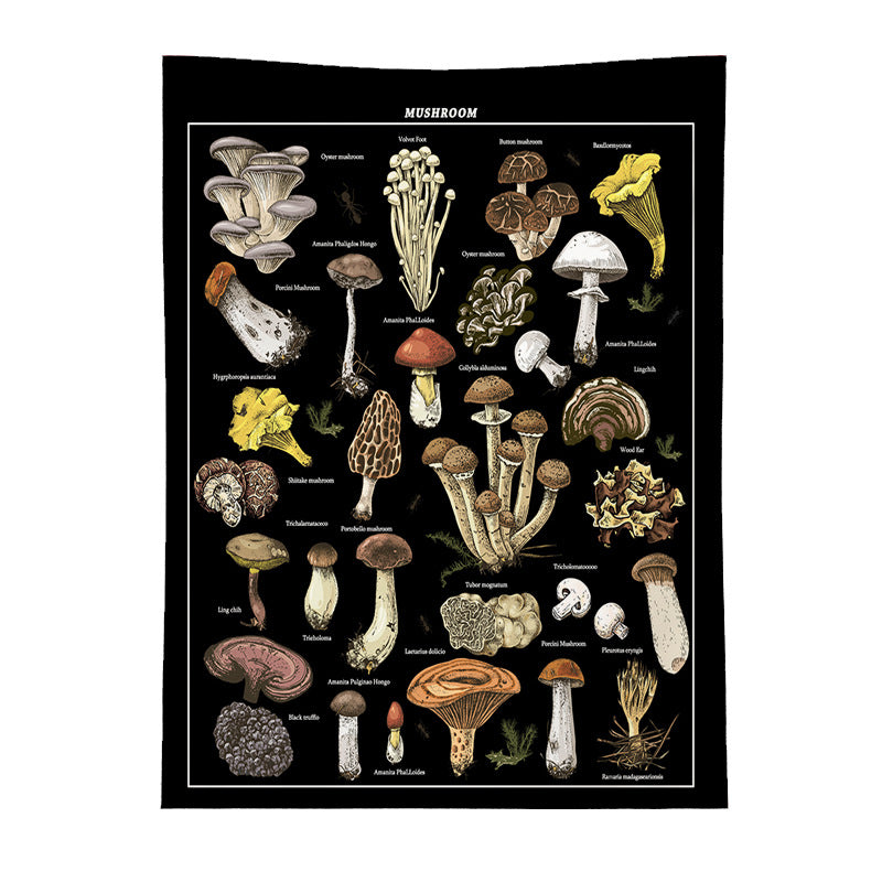 Tapisserie décorative champignons – illustration botanique