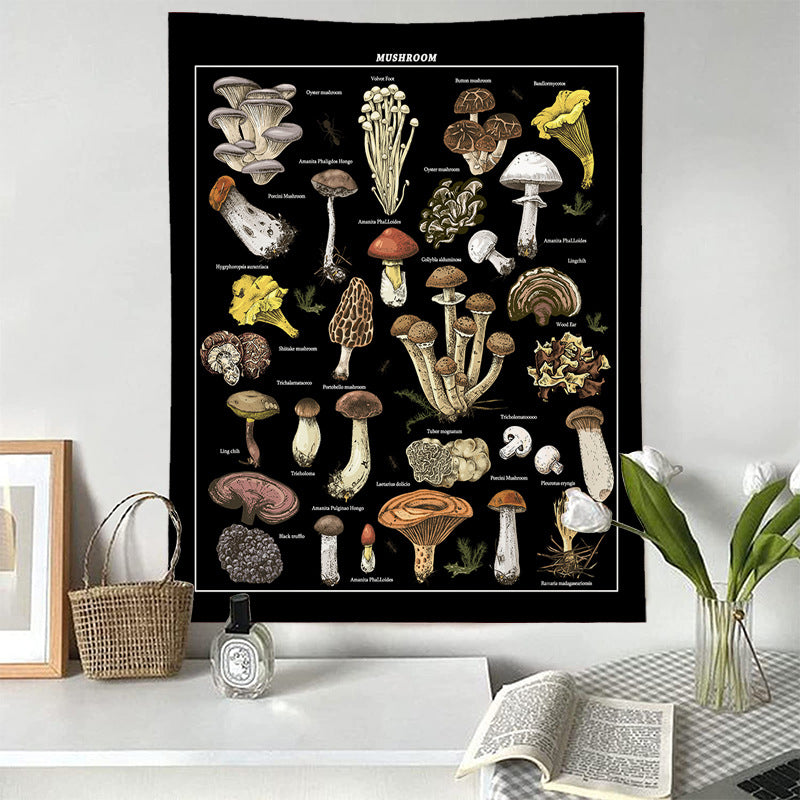 Tapisserie décorative champignons – illustration botanique